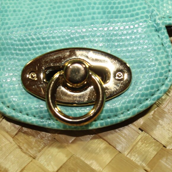 Maggi B Natural Straw & Aqua Blue Edging And Handles Handbag - Picture 12 of 15